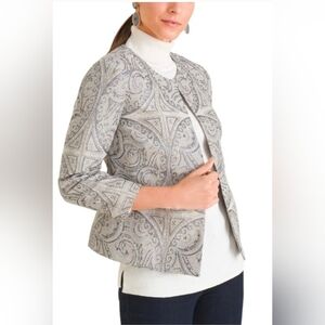 Chico's brocade silver gray blue jacket sparkle threads ¾ sleeve (Ch 0) sz S